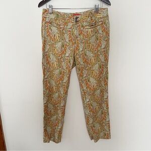 Cartonnier Anthropologie Persimmon Paisley Pants Cropped Orange Size 12 Cotton